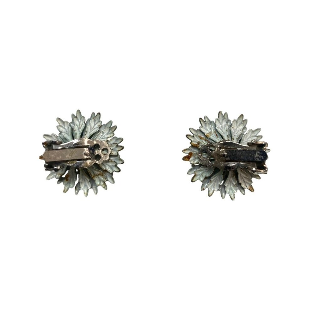 Vintage Green Floral Clip-On Earrings With Textured Leaf Design - Picture 4 of 6